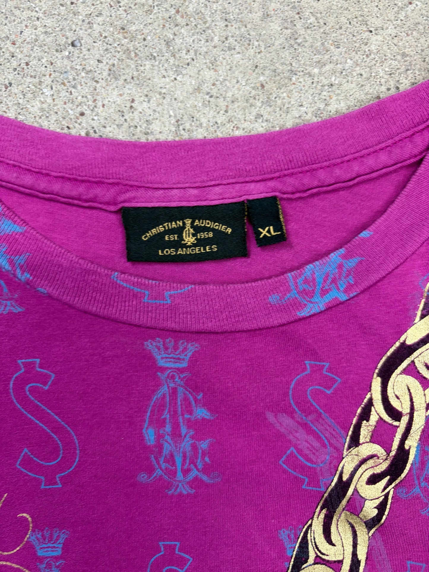 Christian Audigier Pink Rhinestone T-Shirt | XL